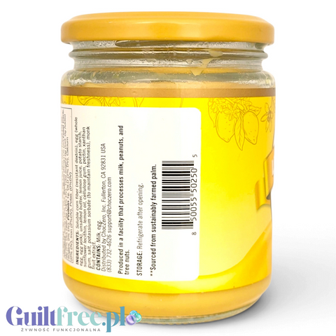 Słoik Guiltfree ChocZero Lemon Curd z etykietą zawierającą skład i informacje o produkcie keto bez cukru
