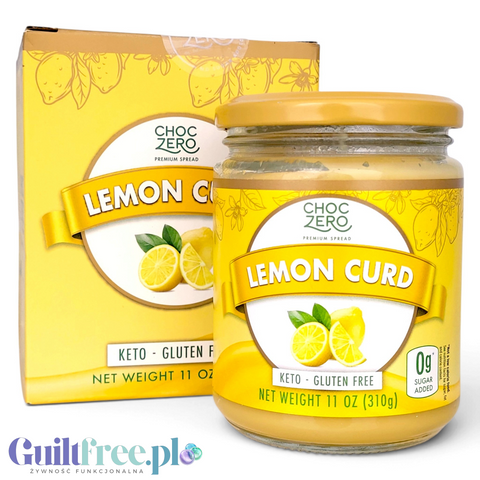 Guiltfree ChocZero Lemon Curd w słoiku i opakowaniu kartonowym, kremowy cytrynowy deser keto bez cukru