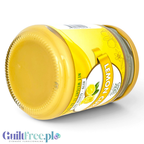 Guiltfree ChocZero Lemon Curd w szklanym słoiku, kremowy cytrynowy deser keto bez cukru i bez glutenu