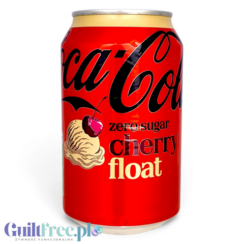 Puszka napoju Guiltfree Coke Zero Cherry Float 330ml o smaku wiśniowym bez cukru z grafiką lodów
