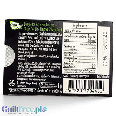 Guiltfree Dentyne Ice Icy Lime bezcukrowa guma do żucia z Tajlandii w czarno-zielonym opakowaniu z tajskimi napisami