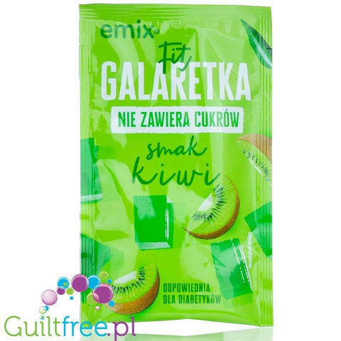 Opakowanie galaretki bez cukru Guiltfree Emix Fit o smaku kiwi, idealnej dla diabetyków i na diecie redukcyjnej.