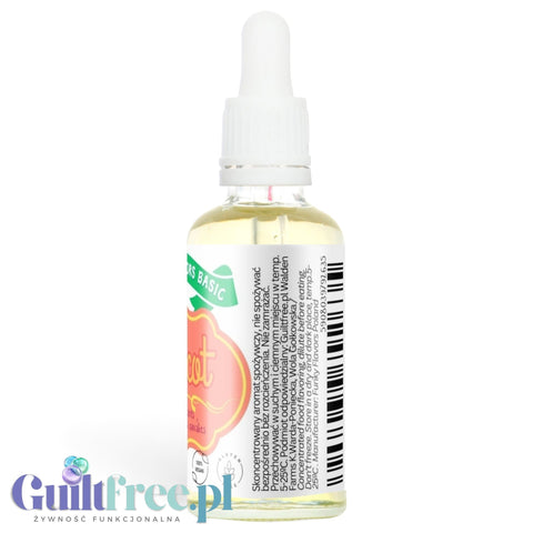 Butelka aromatu Guiltfree Funky Flavors Basic Apricot o pojemności 30ml z praktycznym zakraplaczem na białym tle.