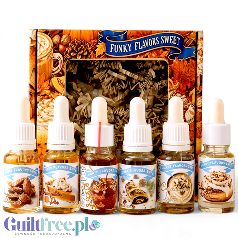 Zestaw 6 kropelek smakowych Guiltfree Funky Flavors Sweet o jesiennych aromatach w ozdobnym pudełku