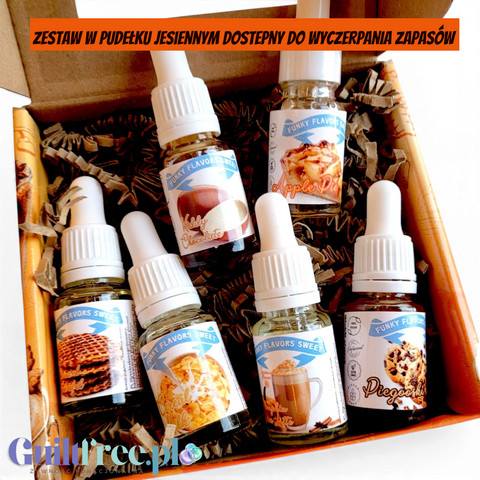 Zestaw 6 aromatów spożywczych Guiltfree Funky Flavors Sweet w buteleczkach z kroplomierzem w pudełku prezentowym