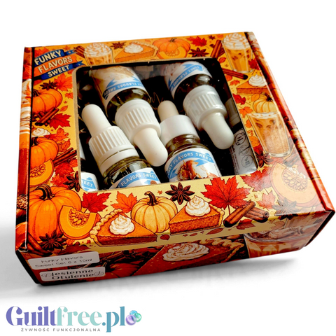 Zestaw Guiltfree Funky Flavors Sweet Jesienne Otulenie z sześcioma aromatycznymi kroplami smakowymi bez kalorii.