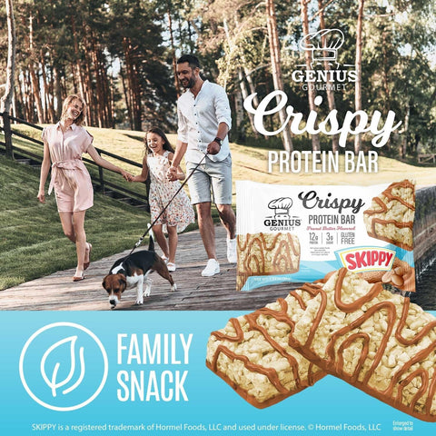 Guiltfree Genius Gourmet Crispy Protein Bar Skippy Peanut Butter z chrupiącą strukturą i polewą orzechową