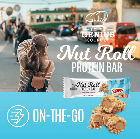 Baton proteinowy Genius Gourmet Nut Roll o smaku masła orzechowego Skippy w ofercie sklepu Guiltfree.
