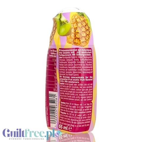Guiltfree Inlead Squeeze Syrup Golden Exotic, koncentrat do napojów bez cukru o smaku ananasa, kiwi i marakui.
