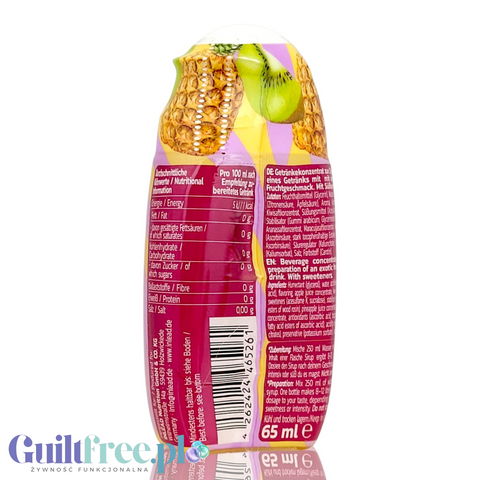 Butelka koncentratu Guiltfree Inlead Squeeze Syrup Golden Exotic o smaku ananasa, kiwi i marakui bez cukru