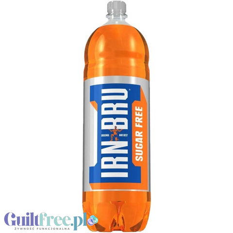 Butelka napoju gazowanego Guiltfree Irn Bru Diet o pojemności 2 litrów, pomarańczowy napój bez cukru.