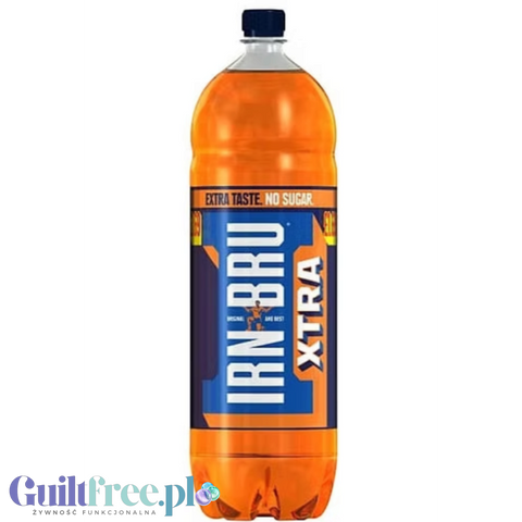 Butelka napoju gazowanego Guiltfree Irn Bru Xtra 2L o charakterystycznym pomarańczowym kolorze bez cukru