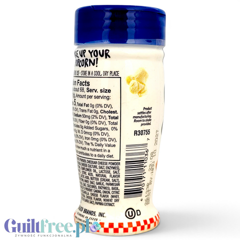 Guiltfree Kernel Season's Pizza przyprawa do popcornu w plastikowej butelce z etykietą zawierającą skład i wartości