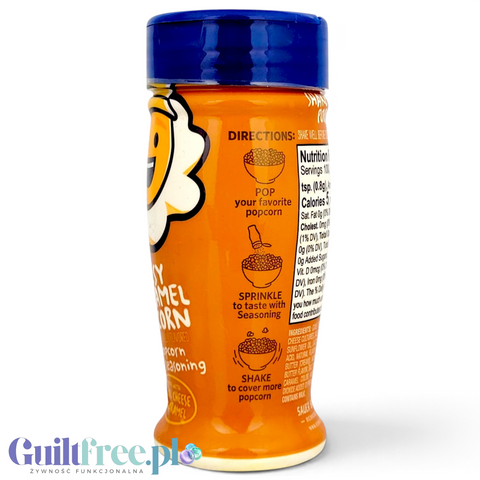 Guiltfree Kernel Season's Cheesy Caramel przyprawa do popcornu w pomarańczowej butelce z niebieską nakrętką