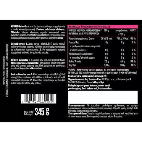 KFD Dietetyczna Galaretka Lemoniada Rubinowa, 50 porcji x 18kcal by KFD (kfd-dietetyczna-galaretka-lemoniada-rubinowa-50-porcji-x-18kcal)