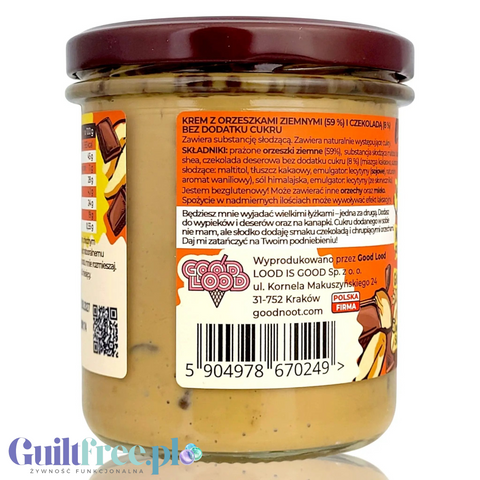 Etykieta słoika kremu orzechowo-czekoladowego Good Noot Choco & Peanoot Crunchy ze sklepu Guiltfree