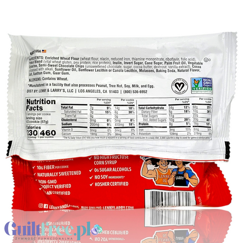 Tabela wartości odżywczych wegańskiego ciastka proteinowego Lenny & Larry’s Big Time Brownie w ofercie Guiltfree.