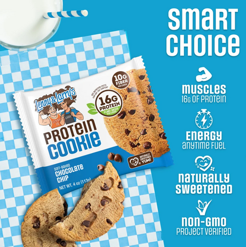 Wegańskie ciastko proteinowe Lenny & Larry's Chocolate Chip z kawałkami czekolady w ofercie Guiltfree