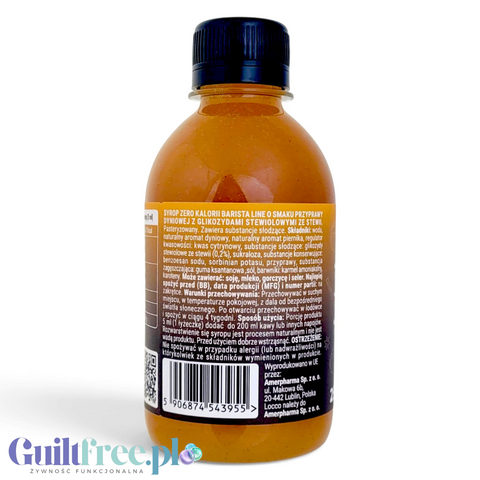 Butelka syropu Guiltfree Locco Zero Calorie Barista Pumpkin Spice o smaku dyniowym z etykietą z tyłu