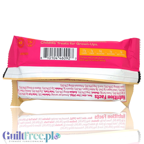 Tylna strona opakowania batonika proteinowego Guiltfree Magic Spoon o smaku tortu urodzinowego z tabelą wartości