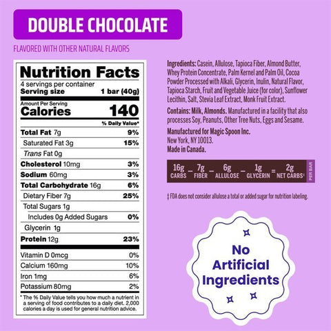 Etykieta wartości odżywczych Guiltfree Magic Spoon Protein Treats Double Chocolate z informacją o składnikach