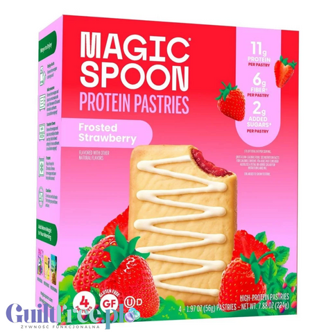 Guiltfree Magic Spoon Protein Pastry o smaku truskawkowym z lukrem, wysokobiałkowa przekąska bez glutenu w pudełku