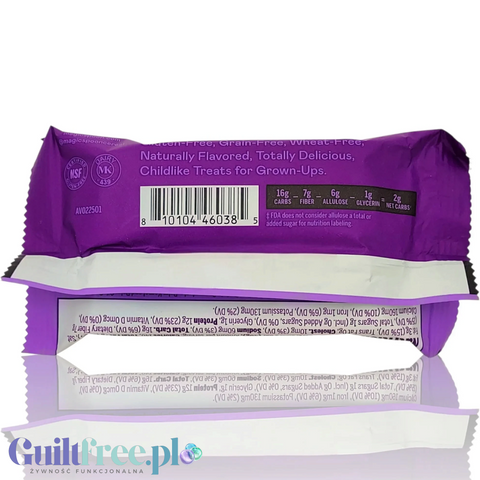 Tył opakowania batonika Guiltfree Magic Spoon Protein Treat Double Chocolate z informacjami o wartościach odżywczych
