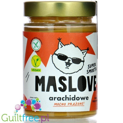 Guiltfree Maslove masło orzechowe super smooth w szklanym słoiku, 100% prażone orzechy arachidowe bez dodatków