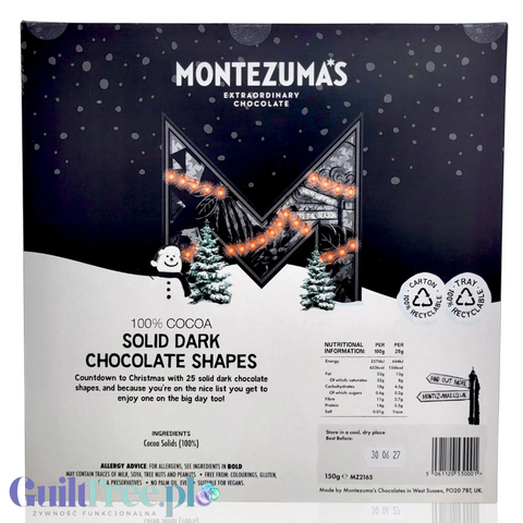 Guiltfree Montezuma's Absolute Black kalendarz adwentowy z 25 wegańskimi czekoladkami 100% kakao w czarnym opakowaniu