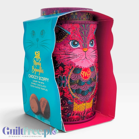 Guiltfree Monty Bojangles Choccy Scoffy Pink Persian, luksusowe trufle czekoladowe w ozdobnej różowej puszce z kotem