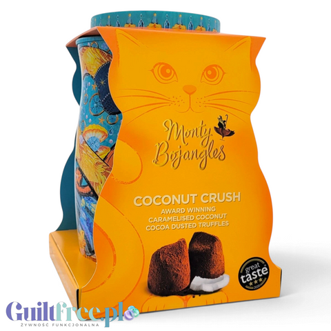 Guiltfree Monty Bojangles Coconut Crush: luksusowe trufle kakaowe z karmelizowanym kokosem w ozdobnej puszce z kotem
