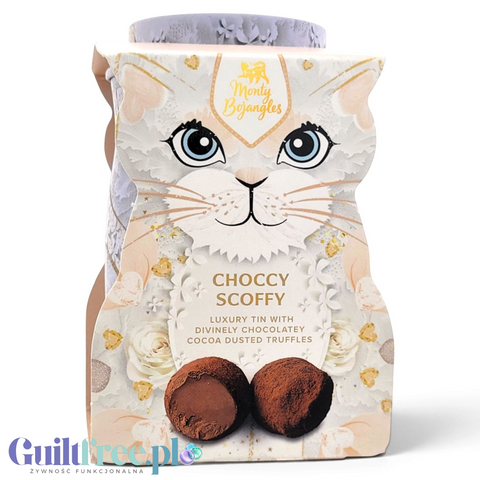 Guiltfree Monty Bojangles White Rose puszka z truflami Choccy Scoffy w kremowo-złotej oprawie z motywem kota i róż