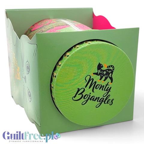 Guiltfree trufle Monty Bojangles w ozdobnej jadeitowej puszce z motywem kota Jade Mirage i złotymi detalami