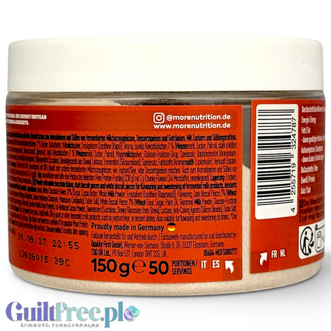 Tył opakowania Guiltfree More Nutrition Chunky Flavor White Chocolate Lebkuchen z informacjami o składzie i dawkowaniu