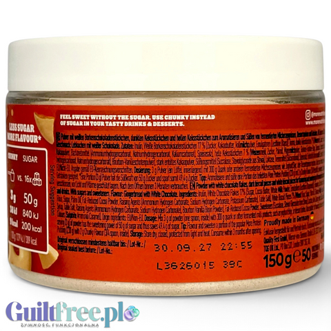Guiltfree More Nutrition Chunky Flavor White Chocolate Lebkuchen w słoiczku z etykietą o smaku piernika i czekolady