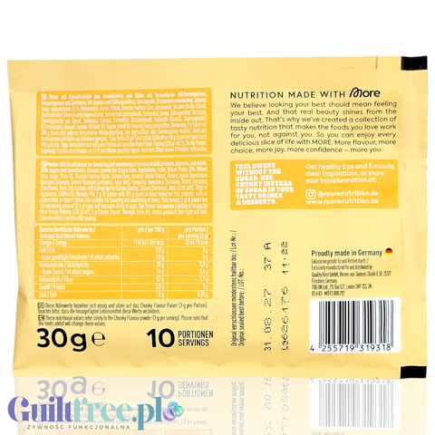 Guiltfree More Nutrition Chunky Flavor Lemon Ice Cream Cake 30g w proszku, etykieta z informacjami o składzie