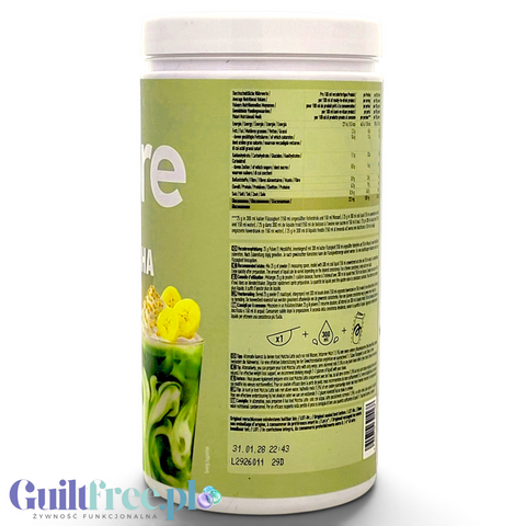 Opakowanie Guiltfree More Nutrition Protein Iced Matcha Latte o smaku bananowym z tabelą wartości odżywczych