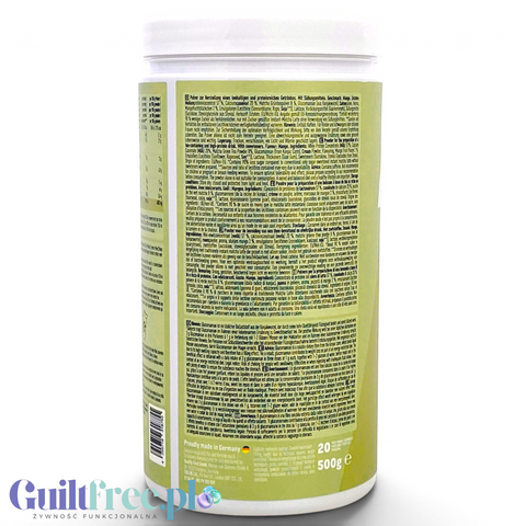 Guiltfree More Nutrition Protein Iced Matcha Latte Mango Dream w proszku, opakowanie 500g z etykietą informacyjną.
