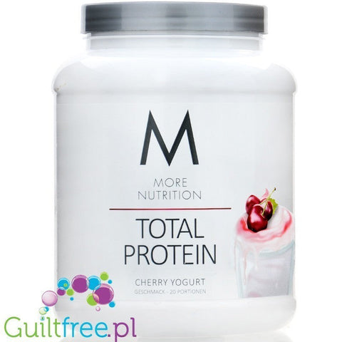 Odżywka białkowa Guiltfree More Nutrition Total Protein o smaku jogurtu wiśniowego w białym opakowaniu 600g