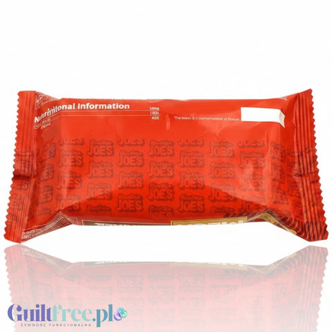 Tył opakowania batona proteinowego Guiltfree Mountain Joe's Flapjack Cherry Bakewell w czerwonej folii