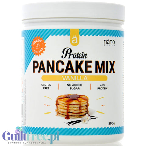 Guiltfree Nano Supps Protein Pancake Mix o smaku waniliowym w białym opakowaniu 500g bez glutenu i cukru