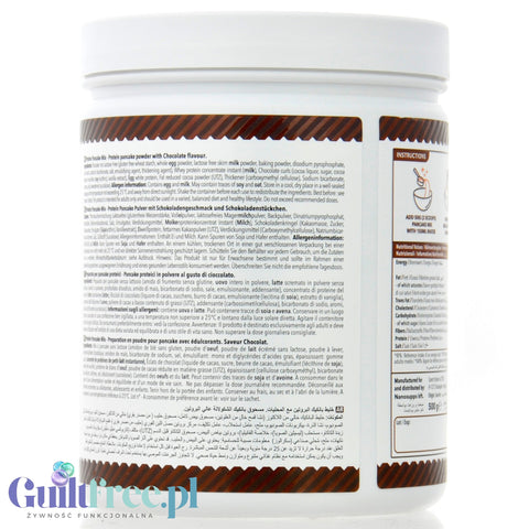 Opakowanie Guiltfree Nano Supps Protein Pancake Mix o smaku podwójnej czekolady z widoczną etykietą informacyjną