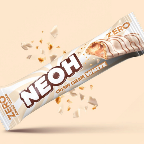 Guiltfree NEOH Crispy Cream White to chrupiący wafelek w białej polewie z kremowym nadzieniem bez dodatku cukru.