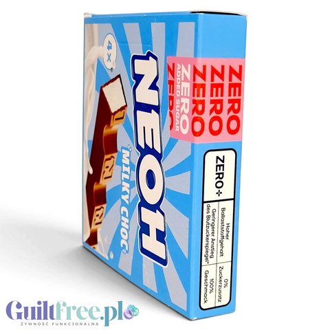 Opakowanie Guiltfree NEOH Milky Choc, batoników z mlecznej czekolady bez cukru z kremowym nadzieniem