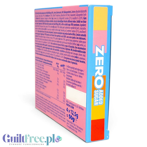 Guiltfree NEOH Milky Choc opakowanie batoników bez cukru z informacjami o wartościach odżywczych na boku pudełka