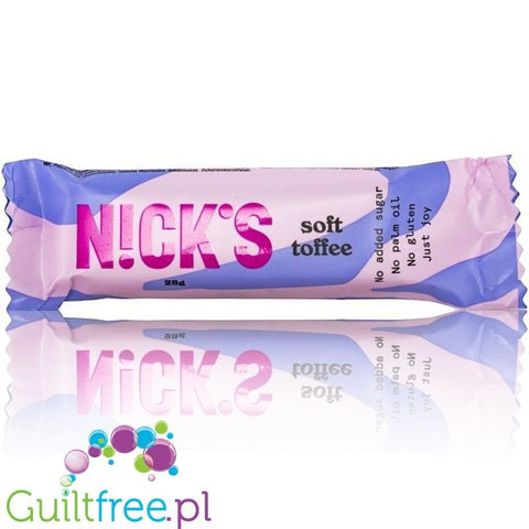 Batonik Guiltfree N!CK'S Soft Toffee w jasnofioletowym opakowaniu, czekolada bez cukru z karmelem