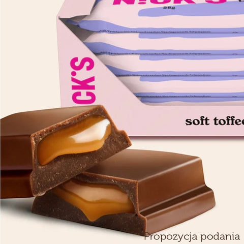 Guiltfree baton N!CK'S Soft Toffee z mlecznej czekolady z ciągnącym karmelowym nadzieniem bez dodatku cukru