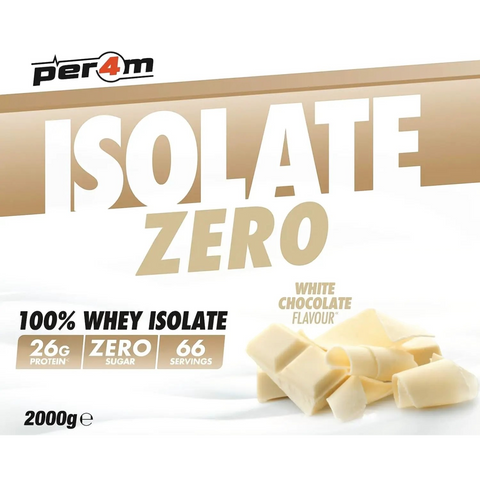 Opakowanie Guiltfree Per4m Isolate Zero o smaku białej czekolady, izolat białka serwatkowego bez cukru i laktozy 2kg.