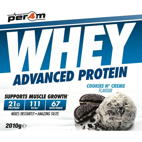 Guiltfree odżywka białkowa Per4M Whey Advanced Protein o smaku ciasteczkowo-śmietankowym w dużym opakowaniu 2010g