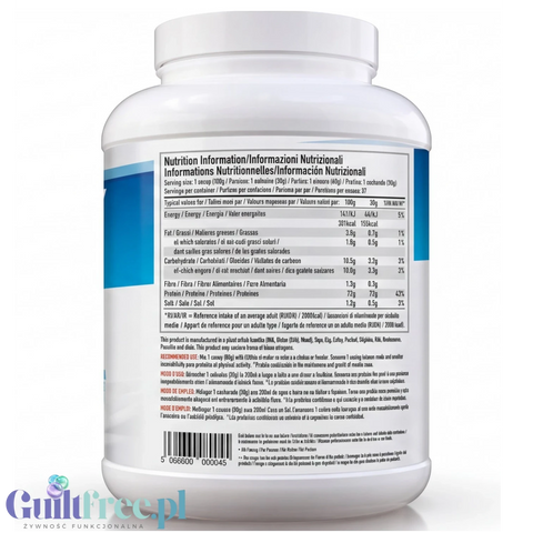 Guiltfree Per4M Whey Advanced Protein w dużym opakowaniu 2010g z etykietą zawierającą tabelę wartości odżywczych